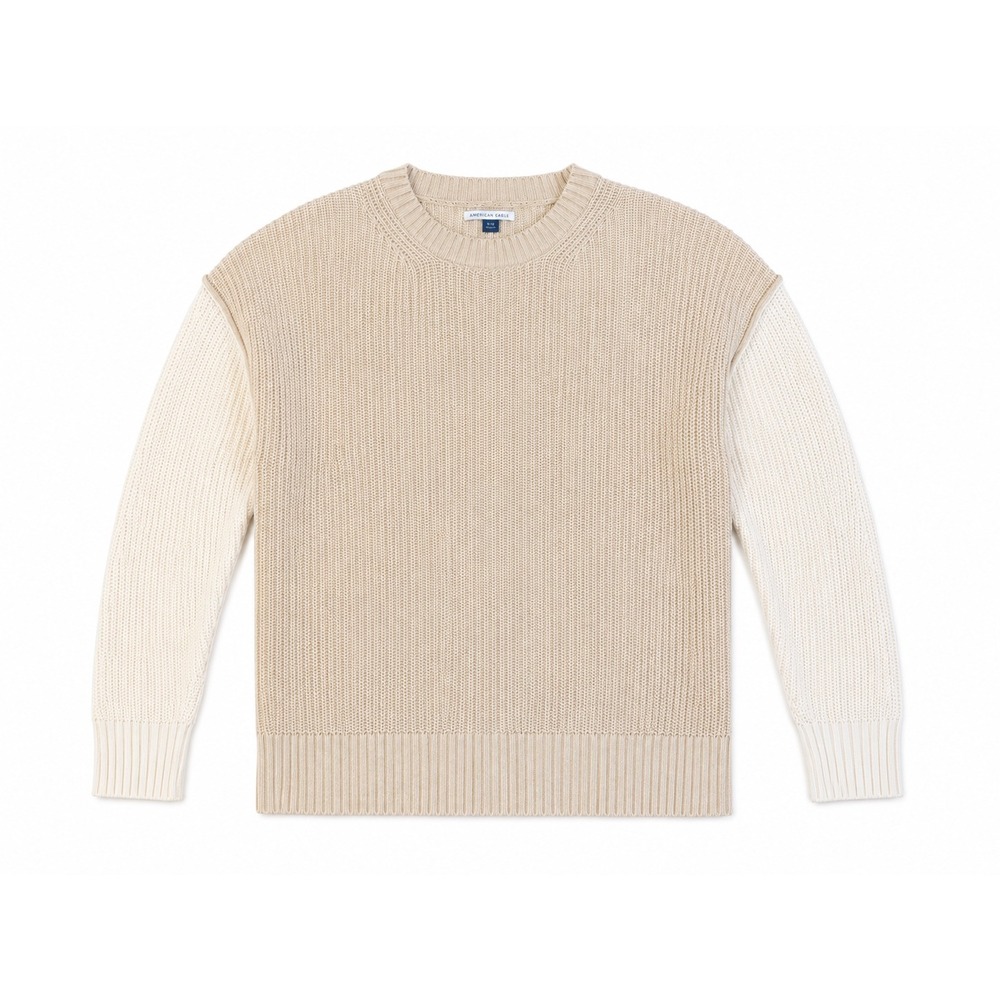 American Eagle Colorblock Chunky Knit Sweater Women's Small Beige Cream Pullover